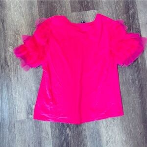 Anthropologie Lea & Viola Hot Pink Tulle Ruffle Tshirt Size Medium​​​​​​​​